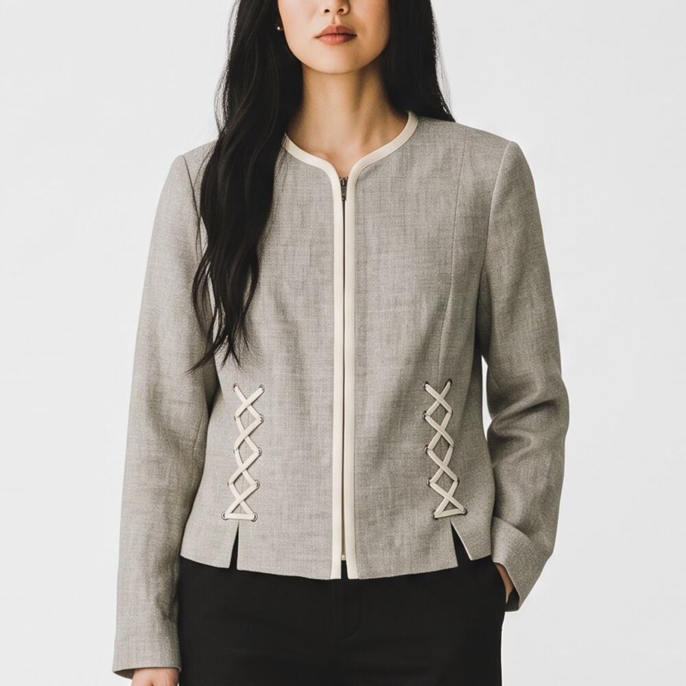 Jones New York Jacket Womens Size 16 Cream Beige Zipper Fall Winter Office NWT